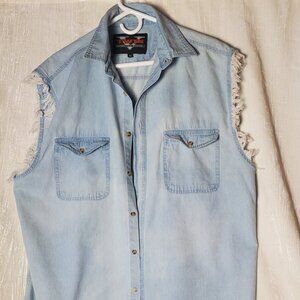 TWIN V MOTORCYCLE APPAREL MEN'S XL Blue Denim JEAN BIKER VEST SLEEVELESS SHIRT